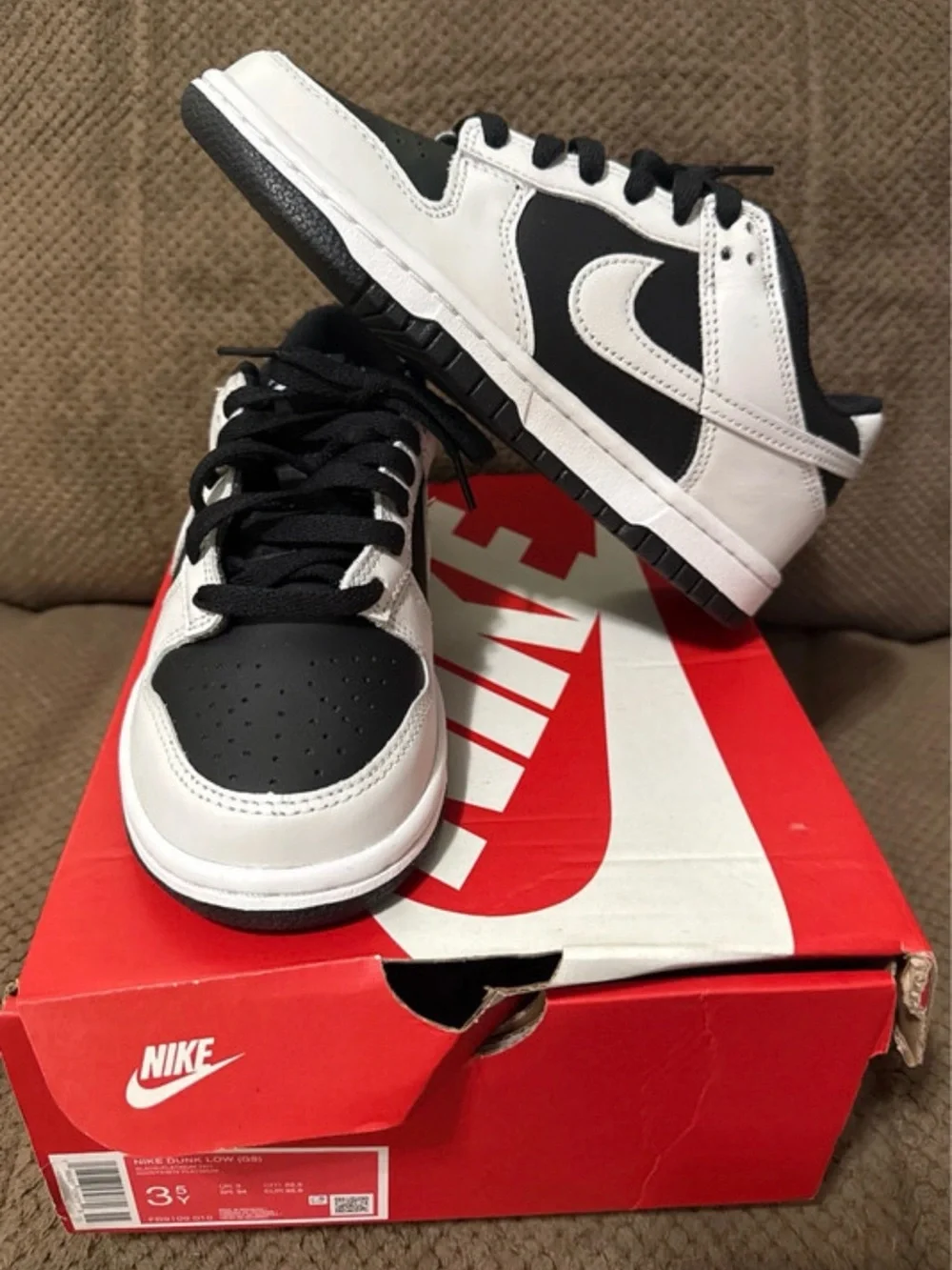 Boys New Nike Dunk Low (GS) Black/ Platinum Tint Size 3.5